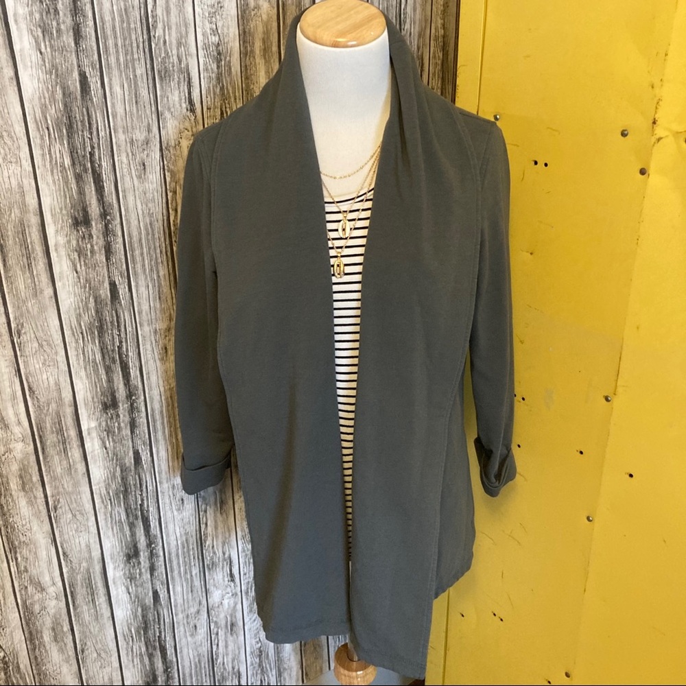 Lands End Grey Cardigan Fleece Open medium